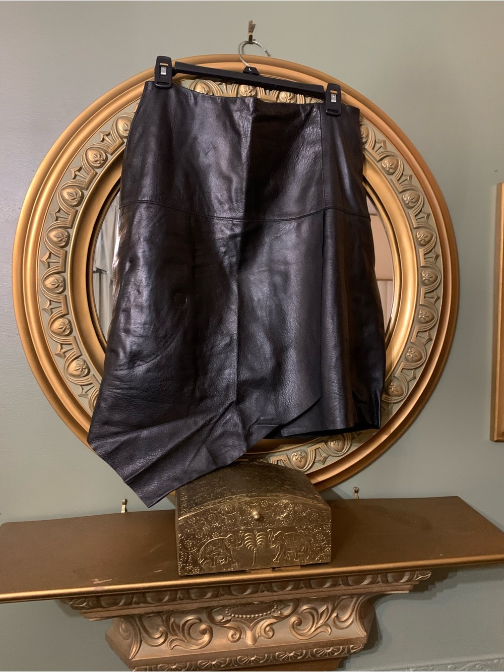 Asymmetric Black Leather Skirt